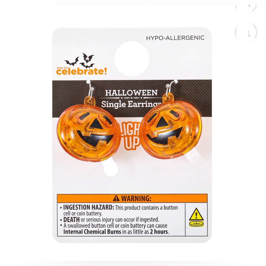 Way To Celebrate Halloween Pumpkin Light Up Earring, 1 Pair, Female